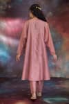 Shop_Kacha Tanka_Pink Chanderi Embroidery Notched Neck Zuha Kurta Set _at_Aza_Fashions