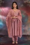 Buy_Kacha Tanka_Pink Chanderi Embroidery Notched Neck Zuha Kurta Set _at_Aza_Fashions