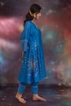 Buy_Kacha Tanka_Blue Chanderi Embroidery Split V-neck Sitara A-line Kurta Set _Online_at_Aza_Fashions