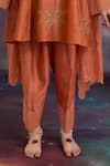 Buy_Kacha Tanka_Orange Chanderi Embroidery V-neck Rooh A-line Kurta Set _Online_at_Aza_Fashions
