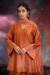 Kacha Tanka_Orange Chanderi Embroidery V-neck Rooh A-line Kurta Set _at_Aza_Fashions