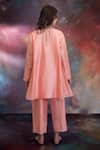 Shop_Kacha Tanka_Peach Chanderi Embroidery Round Neck Sidra A-line Kurta With Pyjama _at_Aza_Fashions