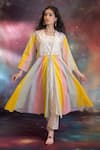 Buy_Kacha Tanka_Multi Color Chanderi Embroidery Open , Round Azha Jacket Kurta Set _at_Aza_Fashions