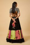 Shop_Monk & Mei By Sonia Anand_Black Georgette, Cotton Satin Mirrors, Sequins, Rasika Floral Print Lehenga Set _at_Aza_Fashions