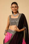 Monk & Mei By Sonia Anand_Pink Georgette, Cotton Satin Sequins Square Urvashi Flower Print Lehenga Set _Online_at_Aza_Fashions