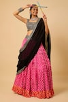 Monk & Mei By Sonia Anand_Pink Georgette, Cotton Satin Sequins Square Urvashi Flower Print Lehenga Set _at_Aza_Fashions