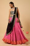 Shop_Monk & Mei By Sonia Anand_Multi Color Georgette, Cotton Satin Urvashi Floral Print Lehenga Set With Potli _Online_at_Aza_Fashions