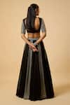 Shop_Monk & Mei By Sonia Anand_Black Georgette, Cotton Satin Mirrors Round Neck Laxmi Work Lehenga Set _at_Aza_Fashions