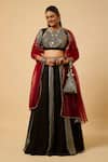 Buy_Monk & Mei By Sonia Anand_Black Georgette, Cotton Satin Mirrors Round Neck Laxmi Work Lehenga Set _at_Aza_Fashions