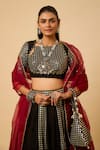 Shop_Monk & Mei By Sonia Anand_Black Georgette, Cotton Satin Sequins, Zari Round Laxmi Lehenga Set With Potli _Online_at_Aza_Fashions