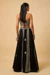 Shop_Monk & Mei By Sonia Anand_Black Georgette, Cotton Satin Mirrors Sweetheart Neck Shree Work Lehenga Set _at_Aza_Fashions