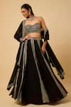 Buy_Monk & Mei By Sonia Anand_Black Georgette, Cotton Satin Mirrors Sweetheart Neck Shree Work Lehenga Set _at_Aza_Fashions