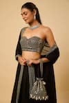 Monk & Mei By Sonia Anand_Black Georgette, Cotton Satin Mirrors Sweetheart Neck Shree Work Lehenga Set _Online_at_Aza_Fashions