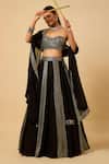 Buy_Monk & Mei By Sonia Anand_Black Georgette, Cotton Satin Mirrors Sweetheart Neck Shree Work Lehenga Set _Online_at_Aza_Fashions