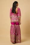 Shop_Monk & Mei By Sonia Anand_Pink Silk, Organza Embroidery, Tassels V-neck Rani Chevron Kurta Sharara Set _at_Aza_Fashions