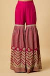 Buy_Monk & Mei By Sonia Anand_Pink Silk, Organza Embroidery, Tassels V-neck Rani Chevron Kurta Sharara Set _Online_at_Aza_Fashions