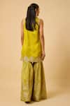 Shop_Monk & Mei By Sonia Anand_Yellow Silk, Organza Embroidery V-neck Bala Polka Dot Woven Kurta Sharara Set _at_Aza_Fashions