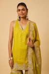 Buy_Monk & Mei By Sonia Anand_Yellow Silk, Organza Embroidery V-neck Bala Polka Dot Woven Kurta Sharara Set _Online_at_Aza_Fashions