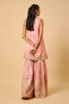 Shop_Monk & Mei By Sonia Anand_Pink Silk, Organza Embroidery V-neck Bala Woven Kurta Sharara Set _at_Aza_Fashions
