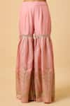 Buy_Monk & Mei By Sonia Anand_Pink Silk, Organza Embroidery V-neck Bala Woven Kurta Sharara Set _Online_at_Aza_Fashions