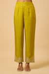 Monk & Mei By Sonia Anand_Yellow Silk, Organza Embroidery Round Neck Diya Cape And Pant Set _Online_at_Aza_Fashions
