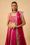 Buy_Monk & Mei By Sonia Anand_Pink Silk, Organza Sequins, Beads, Tassels Square Sona Embroidered Lehenga Set _Online_at_Aza_Fashions