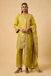 Buy_Monk & Mei By Sonia Anand_Yellow Silk, Organza Embroidery Round Neck Amaya Thread Kurta Set _at_Aza_Fashions