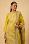 Buy_Monk & Mei By Sonia Anand_Yellow Silk, Organza Embroidery Round Neck Amaya Thread Kurta Set _Online_at_Aza_Fashions