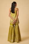 Shop_Monk & Mei By Sonia Anand_Yellow Silk, Organza Embroidery, Tassels Square Aishwarya Kurta Sharara Set _at_Aza_Fashions
