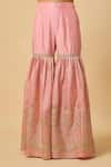 Monk & Mei By Sonia Anand_Pink Silk, Organza Embroidery, Tassels V-neck Rani Kurta Sharara Set _Online_at_Aza_Fashions