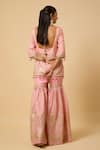 Shop_Monk & Mei By Sonia Anand_Pink Silk, Organza Embroidery, Tassels V-neck Rani Kurta Sharara Set _at_Aza_Fashions