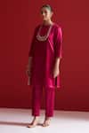 Buy_Sitaraa_Red Embroidery Round Neck Tejasi Rubine Kurta With Pant _Online_at_Aza_Fashions