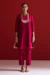 Buy_Sitaraa_Red Embroidery Round Neck Tejasi Rubine Kurta With Pant _at_Aza_Fashions