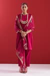 Shop_Sitaraa_Red Embroidery Round Neck Tejasi Rubine Kurta With Pant 