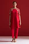 Buy Sitaraa Red Embroidery Round Neck Mandapa Kurta With Pant at Aza Fashions Buy_Sitaraa_Red Embroidery Round Neck Mandapa Kurta With Pant _at_Aza_Fashions