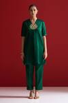 Sitaraa Green Embroidery V-neck Simhika Forest Kurta With Pant Online at Aza Fashions Sitaraa_Green Embroidery V-neck Simhika Forest Kurta With Pant _Online_at_Aza_Fashions