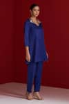 Sitaraa_Blue Embroidery Split V-neck Vyoma Kurta With Pant _Online_at_Aza_Fashions