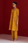 Buy_Sitaraa_Mustard Embroidery V-neck Aranya Kurta With Pant _at_Aza_Fashions