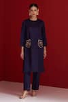 Sitaraa_Blue Embroidery Round Neck Mahika Midnight Pocket Kurta With Pant _Online_at_Aza_Fashions