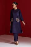 Buy_Sitaraa_Blue Embroidery Round Neck Mahika Midnight Pocket Kurta With Pant _Online_at_Aza_Fashions