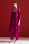 Sitaraa_Purple Embroidery Round Neck Varnika Mulberry Wood Kurta With Pant _Online_at_Aza_Fashions