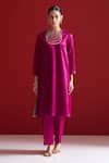 Buy_Sitaraa_Purple Embroidery Round Neck Varnika Mulberry Wood Kurta With Pant _at_Aza_Fashions