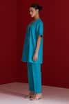 Sitaraa_Blue Embroidery V-neck Ameya Cerulean Kurta With Pant _Online_at_Aza_Fashions