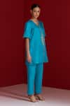 Buy_Sitaraa_Blue Embroidery V-neck Ameya Cerulean Kurta With Pant _Online_at_Aza_Fashions