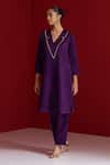 Sitaraa_Purple Embroidery V-neck Verangini Royal Kurta With Pant _Online_at_Aza_Fashions