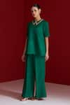 Sitaraa_Emerald Green Embroidery Collared Adya Top With Pant _Online_at_Aza_Fashions