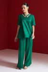 Buy_Sitaraa_Emerald Green Embroidery Collared Adya Top With Pant _Online_at_Aza_Fashions
