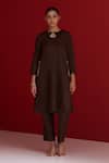 Sitaraa_Brown Embroidery Round Neck Devyani Kurta With Pant _Online_at_Aza_Fashions