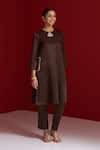 Shop_Sitaraa_Brown Embroidery Round Neck Devyani Kurta With Pant _Online_at_Aza_Fashions