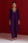 Buy_Sitaraa_Purple Embroidery V-neck Manjiri Royal Kurta With Pant _at_Aza_Fashions